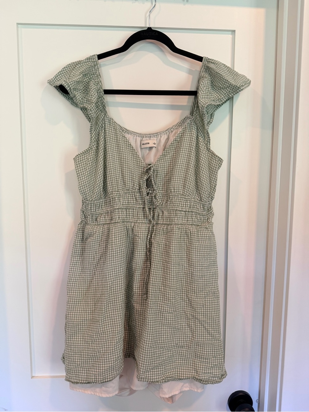 Women’s Hollister Sage Green Gingham Tie-Front Mini Dress Size L